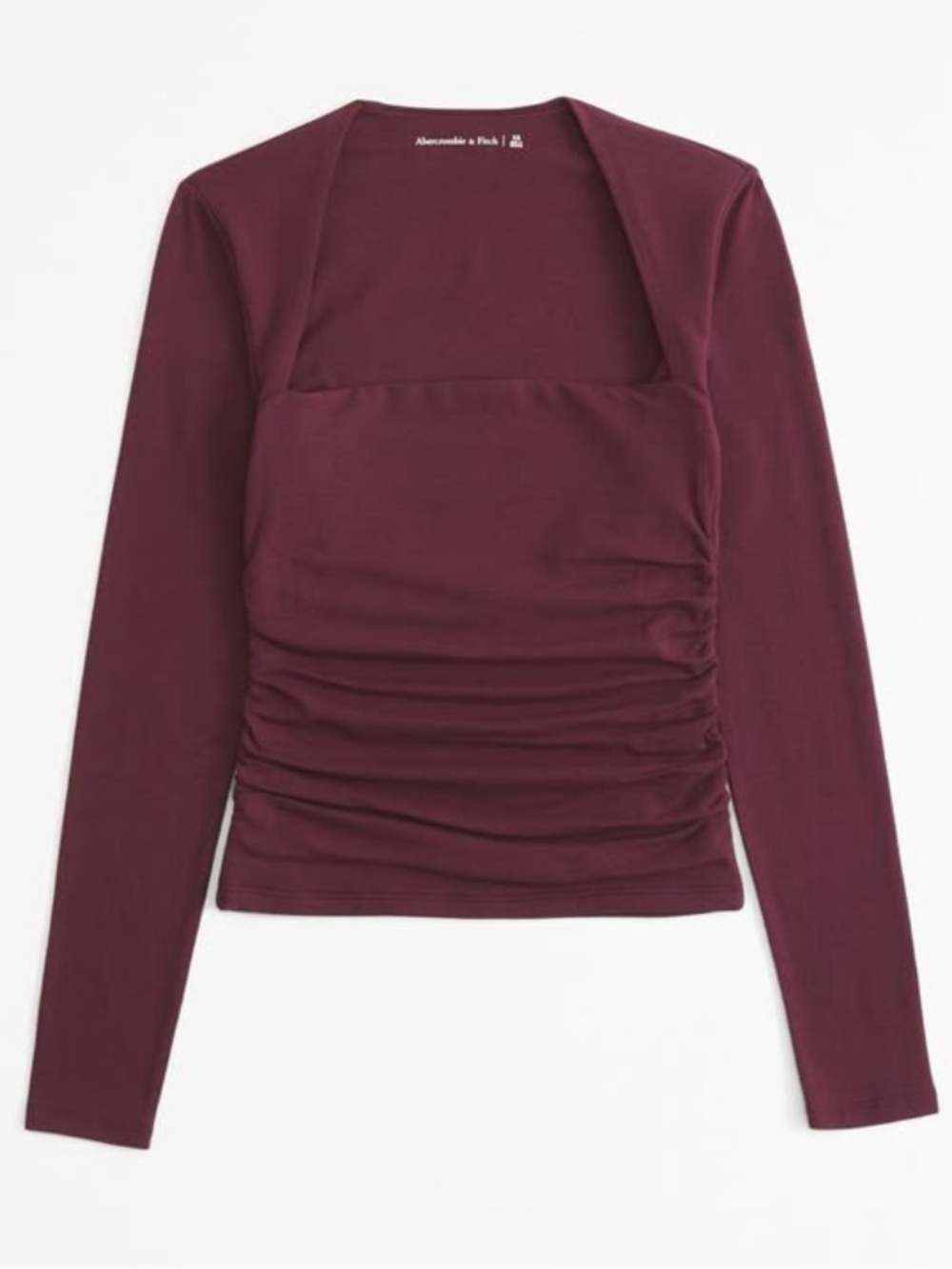 Abercrombie & Fitch Burgundy Long Sleeve Square Neck Ruched Ava Tee